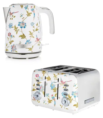 Produktbild von Laura Ashley Frühstücks-Set – Jug-Wasserkocher 1,7 l & 4-Schlitz-Toaster – Elveden Weiß von VQ