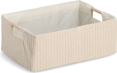 Produktbild von Zeller Aufbewahrungskorb, Baumwolle/Polyester/Holz, beige, ca. 34 x 23,5 x 13 cm