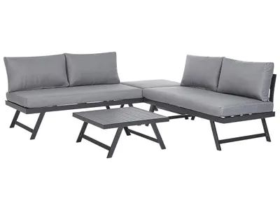 Obrázek produktu pro BELIANI 5místná zahradní sedací souprava Šedé polštáře Černý rám Nastavitelná sedadla Konferenční stolek Moderní design
