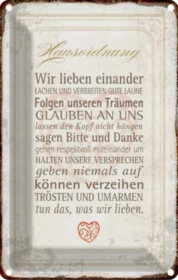 Produktbild von vianmo Blechschild 18x12 cm Hausordnung Haus Spruch Zitat