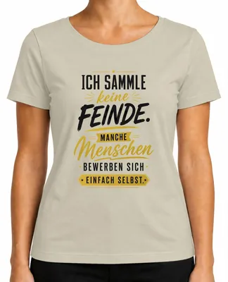 Productafbeelding van Ik maak geen vijanden. Statement T-shirt voor dames, natuur, maat M