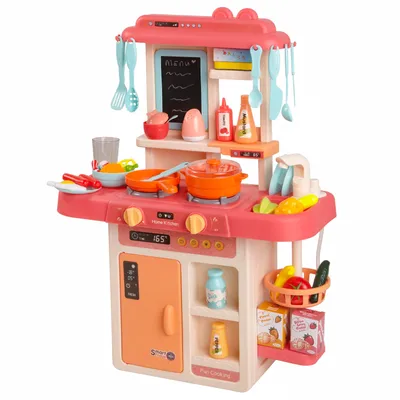 Produktbild von Zoem Enterprise Spielzeugküche Rosa 63cm Höhe mit Arbeitskochfeld, Dampf & Kochgeräusch, für Kinder 2-4 Jahre, inkl. Küchenutensilien, Zutaten & Zubehör