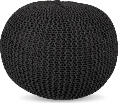 Produktbild von Relaxdays Pouf, gestrickt, HxD 33 x 46 cm, Polystyrol-Füllung, rundes Bodensitzkissen, Boho Hocker, Sitzpouf, dunkelgrau