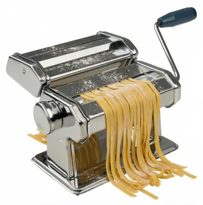 Produktbild von Fackelmann Nudelmaschine Easyprepare, hochwertige Pastamaschine aus Edelstahl, manuelle Nudelmaschine mit 2 verschiedenen Nudelwalzen, Pastamaker für Spaghetti, Bandnudeln, Lasagne (Farbe: Silber)