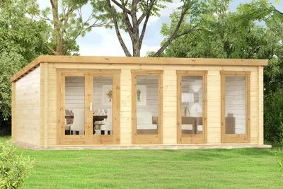 Produktbild von Alpholz Gartenhaus Atrium-D aus Holz, Gerätehaus 598x618cm mit 40 mm Wandstärke in Imprägniert Pinie
