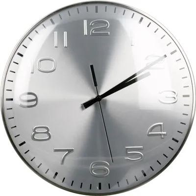 Productafbeelding van Casablanca wandklok "Curved", metaal/glas. Zilverkleurig wijzerplaat. Gesatineerd metaal. Zilverkleurige rand en cijfers. Zilverkleurige wijzers. Werkt op 1 x AA-batterij. Hoogte: 5 cm, diameter: 40 cm. Artikelnummer: 50340