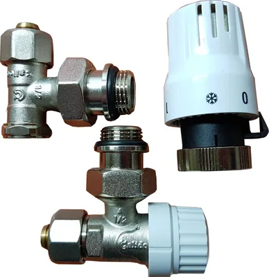 Produktbild von Eck-Thermostatset (Vorlauf, Rücklauf, Kopf), PEX-Anschluss
