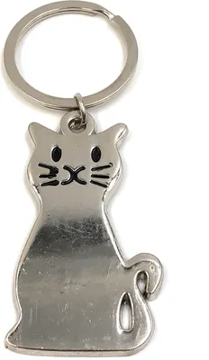 Produktbild von Onwomania Schlüsselanhänger Flache Katze Cat Silber Metall Anhänger Charm