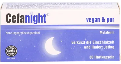 Produktbild von Cefanight mit Melatonin Kapseln verkürzt die Einschlafzeit und lindert Jetlag, 30 St. Kapseln