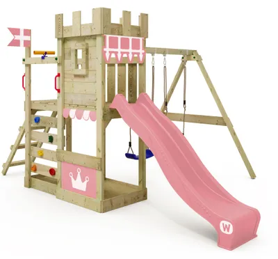 Produktbild von Spielturm Wickey RoyalFlyer mit Doppelschaukel und Rutsche, pastellpink