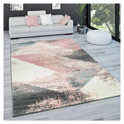 Produktbild von Teppich für Wohnzimmer und Schlafzimmer, Kurzflor, Vintage-Optik, modern, Pastell, Rautenmuster, abstrakt, Größe: 160x230 cm, Farbe: Bunt