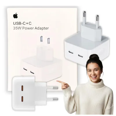Zdjęcie produktu dla Ładowarka Sieciowa Szybka (35W) Apple do iPhone, iPad, MacBook 2 X USB-C