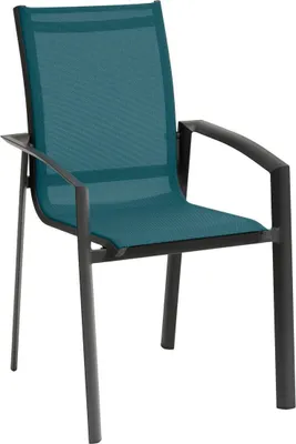 Produktbild von Stapelbarer gartensessel "axant" entenblau &amp graphit aus epoxybehandeltem aluminium  - Hespéride