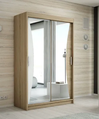 Produktbild von Schwebetürenschrank, 2-türig Schrank mit Spiegel! Moderne Garderobe für Kleidung. Verschiedene Farben (Weiß, Schwarz, Somona) Kleiderschrank NIKO 160 cm