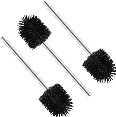 Image de 3 brosses de toilettes en silicone, brosse de rechange en acier inoxydable, 8 x 35 x 8 cm, noir