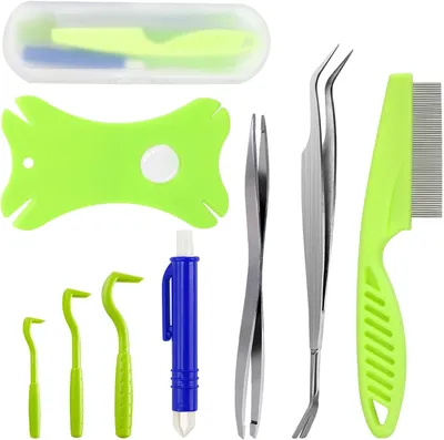 Produktbild von 8-teiliges Edelstahl Zeckenentferner Set, für Hunde, Katzen und Menschen, sicher und komfortabel, für Camping