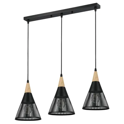 Produktbild von MasterLED Pendelleuchte Hira 3-flammig – E27, Vintage Design, Schwarz & Holz, für Esszimmer & Küche