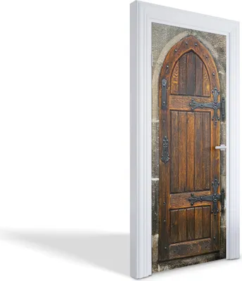 Produktbild von Türdeko Aufkleber Selbstklebende Wandsticker Personalisiert - Mittelalterliche Holztür - 85 x 205 cm