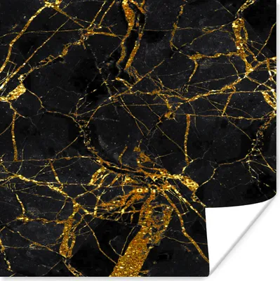Produktbild von MuchoWow® Poster Marmor - Gold - Schwarz - Glitter 100x100 cm - Babyzimmer