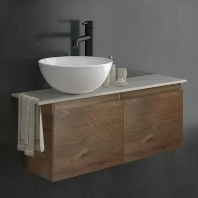 Produktbild von Alpenberger Badmöbel-Set Waschtisch mit Unterschrank & Keramikplatte 55-100 cm, Nano-Becken
