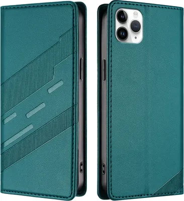 Produktbild von Hülle für iPhone 11 Pro Max, Kunstleder Brieftaschen Handyhülle mit Kartenfach und Standfunktion Grün