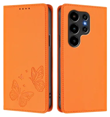 Produktbild von Lederhülle für Blackview Wave 10C, Schmetterling Prägung Leder Brieftasche Schutzhülle mit Ständer Orange