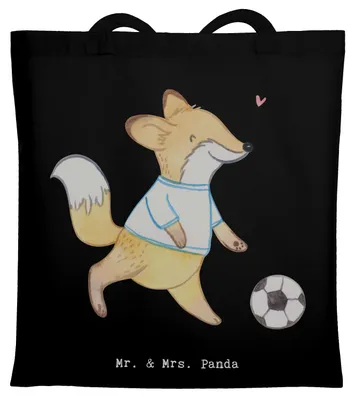 Produktbild von Mr. & Mrs. Panda Tote Bag Fuchs Fußball spielen - Schwarz - Geschenk, Jutebeutel, Fußballverein, dokumententasche, canvas tasche, Laptoptasche, Fußballmannschaft, Turnier