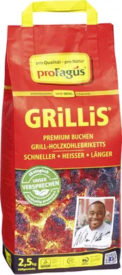 Produktbild von proFagus Grillis Premium Buchen Grill Holzkohlebriketts 2500g Beutel