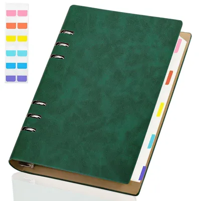 Zdjęcie produktu dla Notatnik A5, bez linii, segregatorowy, 150 kartek, papier 100 g/m², skóra ekologiczna (PU), ciemnozielony, możliwość uzupełniania kartek