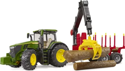 Produktbild von BRUDER John Deere 7R 350 mit Rückeanhänger und 4 Baumstämmen, Traktor, 3 Jahr(e), Kunststoff, Mehrfarbig