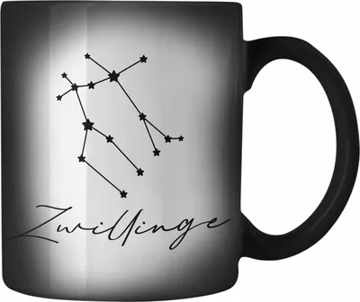 Produktbild von Trendation - Zwilling Sternzeichen Farbwechsel Zauber-Tasse Geschenk Horoskop Tierkreiszeichen (Schwarz)