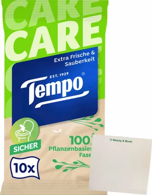 Produktbild von Tempo feuchte Toilettentücher Travel Pack sanft & pflegend (10 Tücher) + usy Block