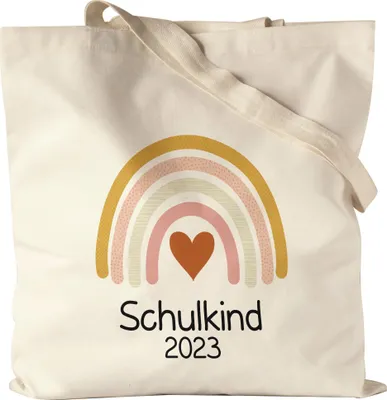 Produktbild von Schulkind 2023 Jutebeutel Stoffbeutel Canvas  Einschulungsgeschenk Grundschule 1. Klasse Schulstart Herzen Motiv