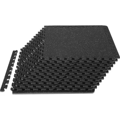 Immagine prodotto di Set di tappetini da palestra in schiuma EVA - Kit di 12 pezzi di piastrelle antiscivolo per pavimenti - 61 x 61 cm - nero e grigio - pavimento protettivo per casa, allenamento, garage