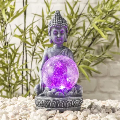 Produktbild von LED Solar Buddha mit Crackle Glaskugel