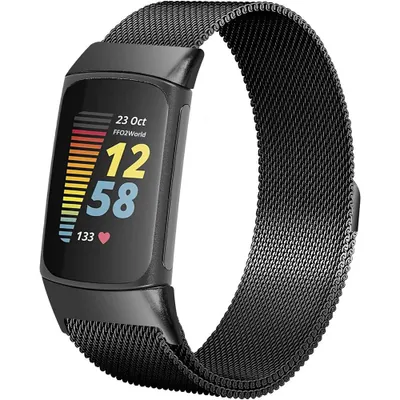 Produktbild von FFO2World Luxus-Milanese-Armband für Fitbit Charge 5/6 – Hochwertiges Edelstahl-Geflechtarmband, elegant & verstellbar – Schwarz