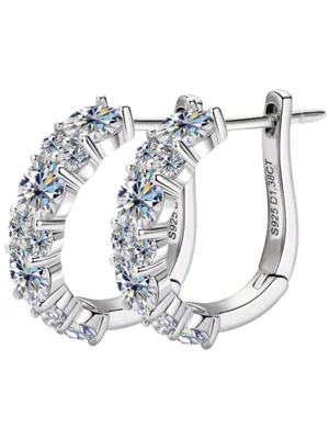 Produktbild von Paar Creolen Moissanit Creolen 925 Silber 18K Weissgold Damen Ohrringe (Sterling Silber 925, inkl. Schmuckbox), Echtschmuck Damenohrringe Paar Creolen