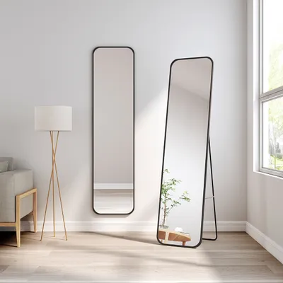 Produktbild von Meykoers Standspiegel 160x40cm Schwarz Aluminium Rahmen Ganzkörperspiegel Wandspiegel Bodenspiegel Garderobenspiegel Körperspiegel Rechtecke