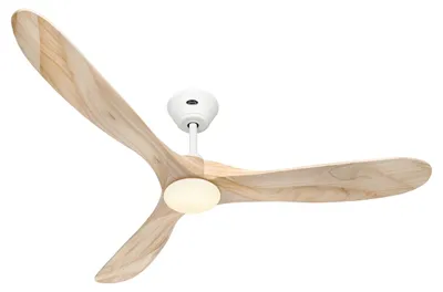 Obrázek produktu pro Energeticky úsporný stropní ventilátor s LED osvětlením a dálkovým ovládáním Eco Genuino-L matná bílá / přírodní dřevo 152 cm