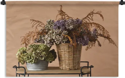 Produktbild von MuchoWow® Wandteppich Wandbehang Getrocknete Blumen - Körbe - Stilleben 90x60 cm Tapisserie Dekoration Wandtuch - Wandskulpturen - Bildteppich