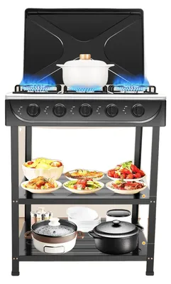 Obrázok produktu pre Plynový sporák, 5 horákov, voľne stojací, manuálne zapaľovanie, výkon 2,5 kW, vhodný pre NG/LPG