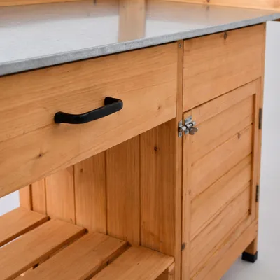 Zdjęcie produktu dla Gröunden - Stół roboczy do ogrodu 102x125x41,4 cm z metalową półką i szafką z litego drewna