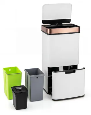 Produktbild von COSTWAY 72L Mülleimer 4 Fächer, elektrischer Abfalleimer mit Sensor, Mülltrennsystem 2 x 11L+ 3,5L+ 46,5L, Küchenabfalleimer sanft Verschluss Weiß