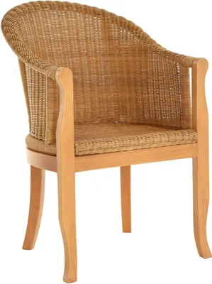 Produktbild von KRINES HOME Rattan-Sessel mit Holzbeinen, Sessel aus echtem Rattan - Rattanstuhl Club (Honig - Dunkel)