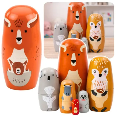 Produktbild von Set aus hölzernen Matrjoschka-Puppen, Puzzle Waldtiere, 6-teilig.