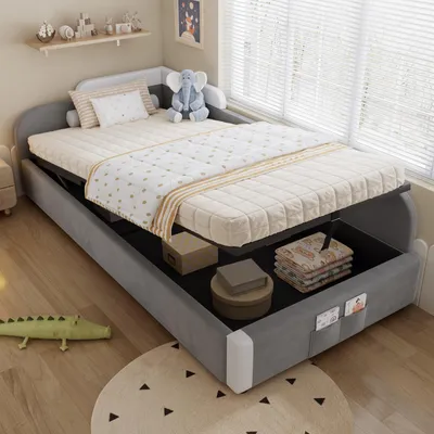 Letto Singolo Imbottito 90x200cm Con Testata Regolabile E Contenitore - Tessuto Velour Rosa, Senza Materasso - Foto 8