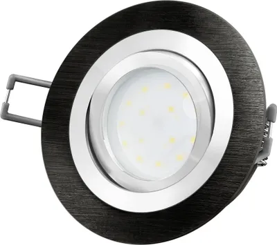 Produktbild von RF-2 Einbauspot flach rund für 230V schwarz gebürstet - Strahler dimmbar ohne Dimmer mit fourSTEP LED Modul 4W neutralweiß