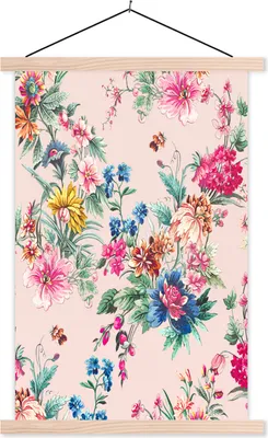 Produktbild von MuchoWow® Textilposter Blumen - Pastell - Vintage 40x60 cm mit holzfarbenen Rahmen - Poster