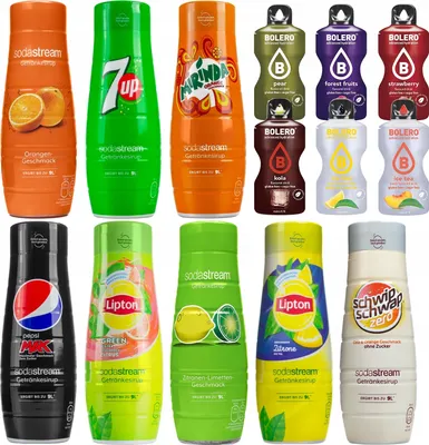 Produktbild von SodaStream Getränke-Sirup Softdrink (Lime, Lipton Eistee Zitrone, Pepsi Max, Mirinda, Orange, Schwip
