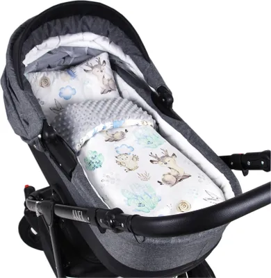 Produktbild von BABYLUX Babydecke MINKY PLÜSCH Kinderwagen 75x60cm MP122 - Grau + Igel